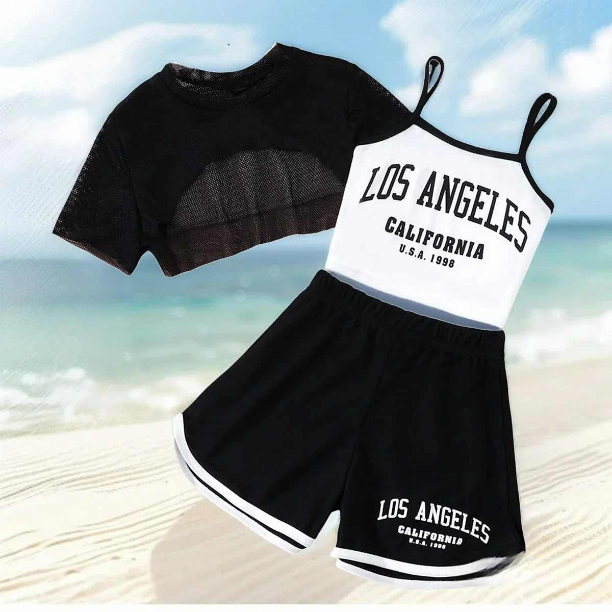 2024 Kids Girls Clothing Set Summer Short Sleeve Gauze 3pc Pants Children Outfits Casual Cute Ventilate Coolness Suit 250517z