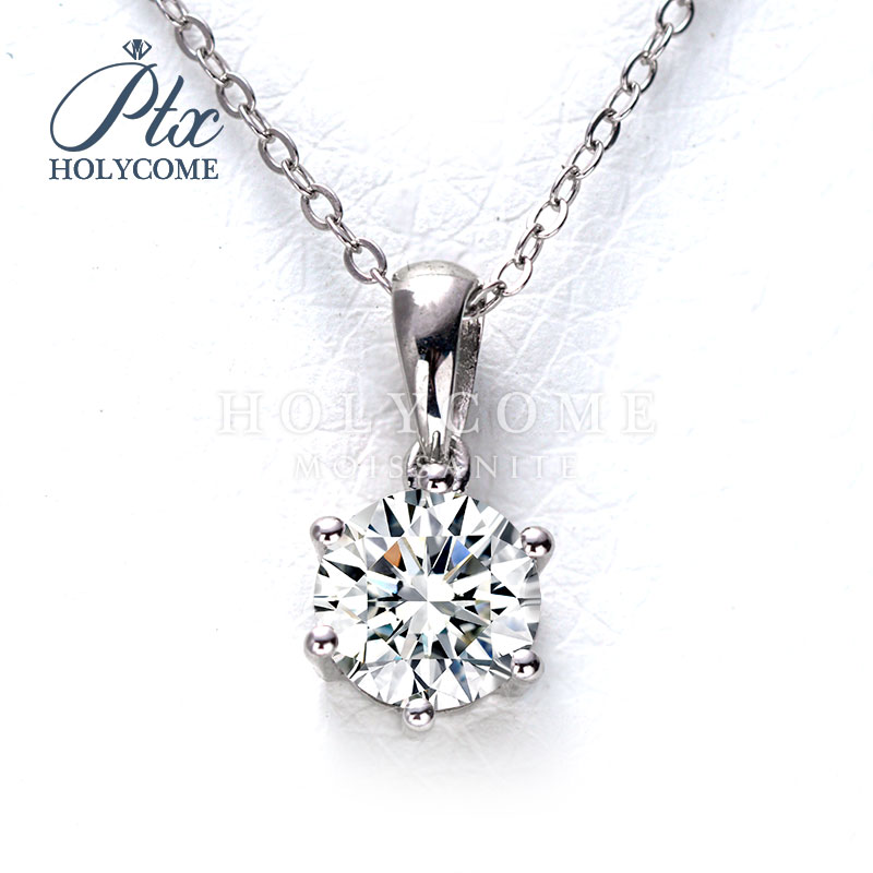 Fine Jewelry White Diamond 6 Claw Pendant Necklace 925 Sterling Silver 1CT Minimalist D Color VVS Moissanite Pendant Women Unisex Party Gift