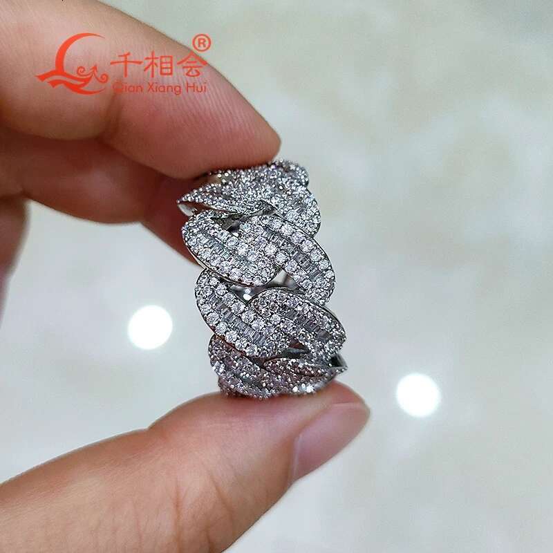 Sterling 925 Silver Moissanite Half Moon Ring 15mm Small Square Hip Hop Diamond Unisex Jewelry