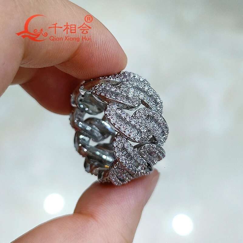 Sterling 925 Silver Moissanite Half Moon Ring 15mm Small Square Hip Hop Diamond Unisex Jewelry