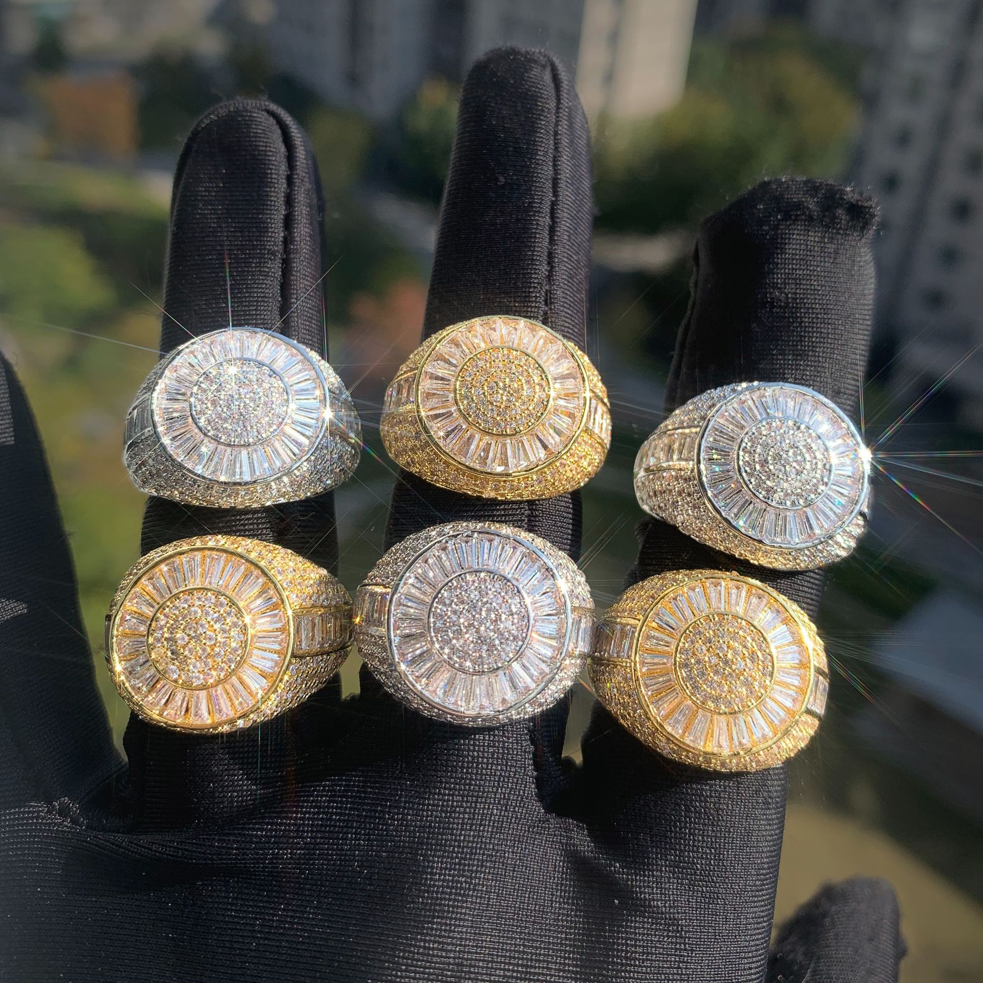 Hip Hop TopBling 5A T Zircon Casting Rings 18K Real Gold Plated Mens Jewelry