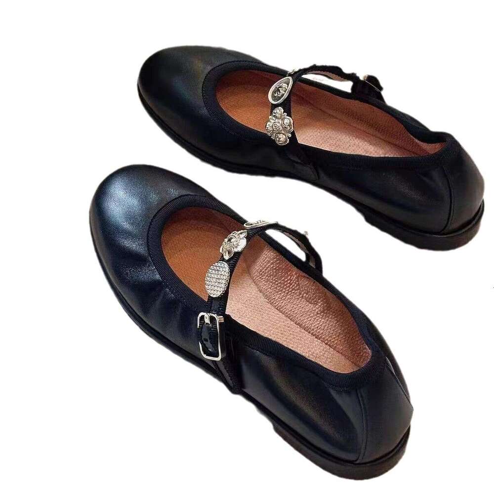 Fragrant Metal Camellia Ballet Style Soft soled Single Women's Spring Gold Buckle Mary Jane Flat Small Leather Shoes