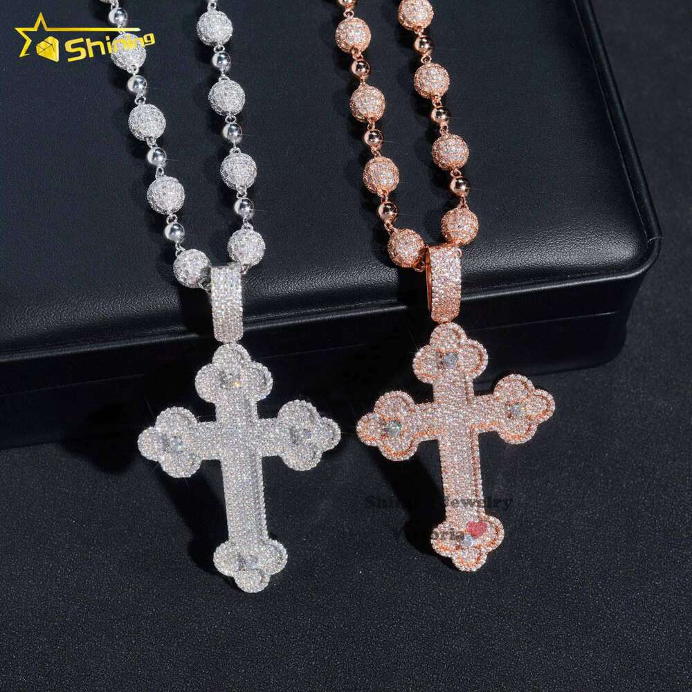 Stock Fine Sier Iced Out Hip Hop Jewelry Men Women Moissanite Dia Cross Pendant Necklace