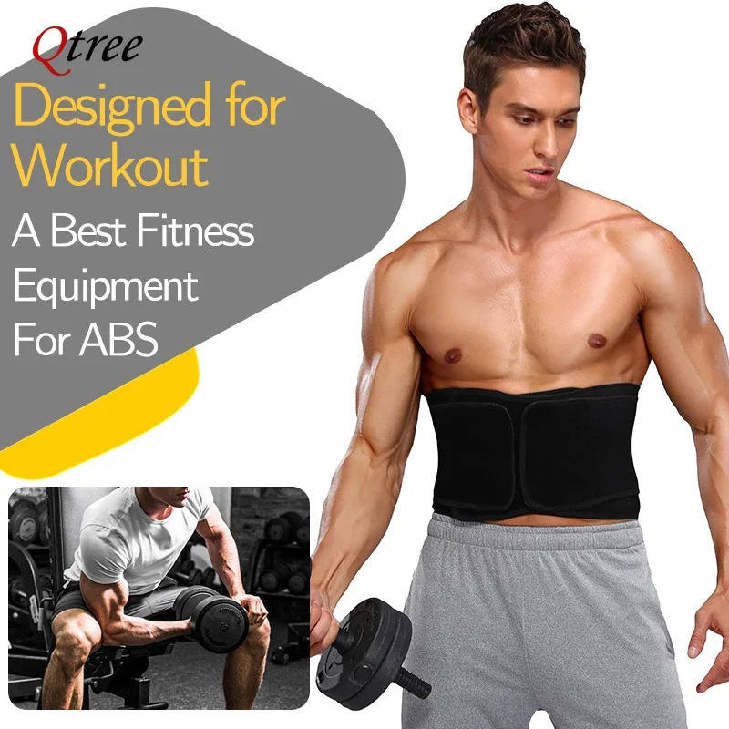 Qtree Men Waist Trainer Weight Loss Belt Slimming Body Shaper Workout Fat Burning Corset Sauna Sweat Wrap Fitness Trimmer Strap 250519