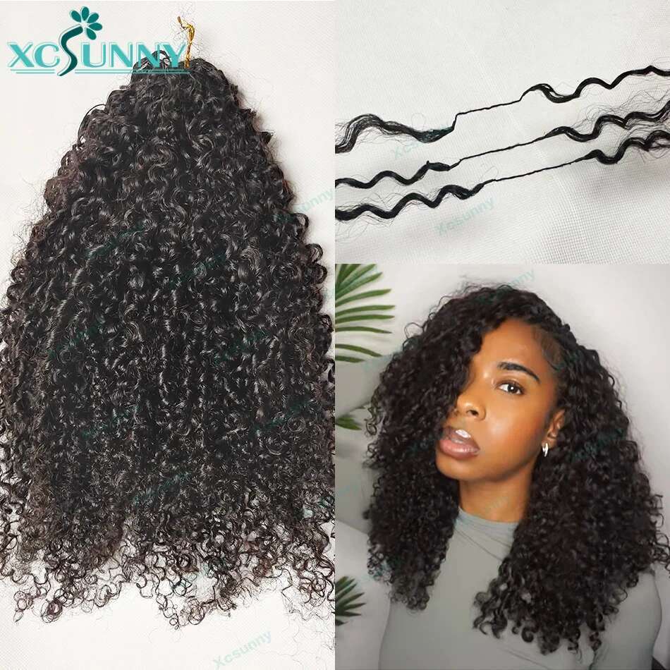 Invisible Knots Afro Kinky Curly Pre-Separated Knotless Crochet Human Hair With String Loop Chemical fiber hair