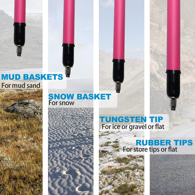 OKHEALING Hiking Pole Folding Telescopic Carbon Fiber Outer Lock Ultra-light Five-section Stick Off-road Pink Hiking Cane Walking Stick