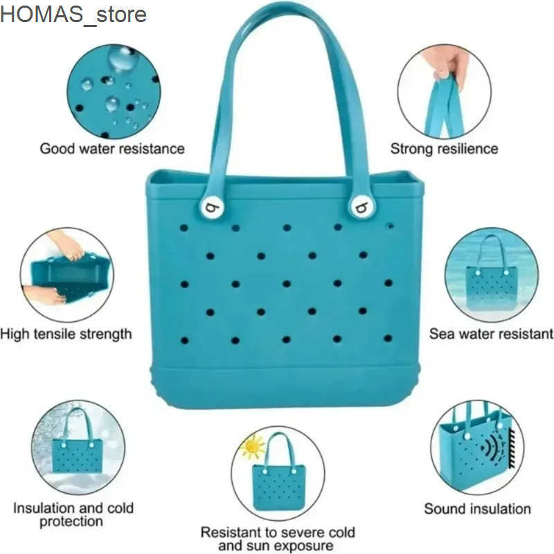 Medium Bogg Beach Bag EVA Rubber Waterproof Pool Shoulder Handbag Picnic Women Shopping Storage Basket Tote Jelly Sac Bogg Bag Q0523