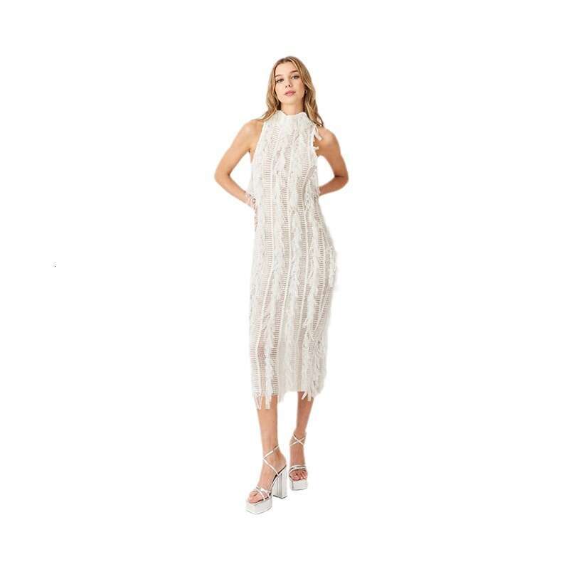 Halter Whit Maxi Dresses New And Sexy Tassel Slim Fit Elegant Perspective Mesh Dress For Women S Fashion Prom Sexy Dress