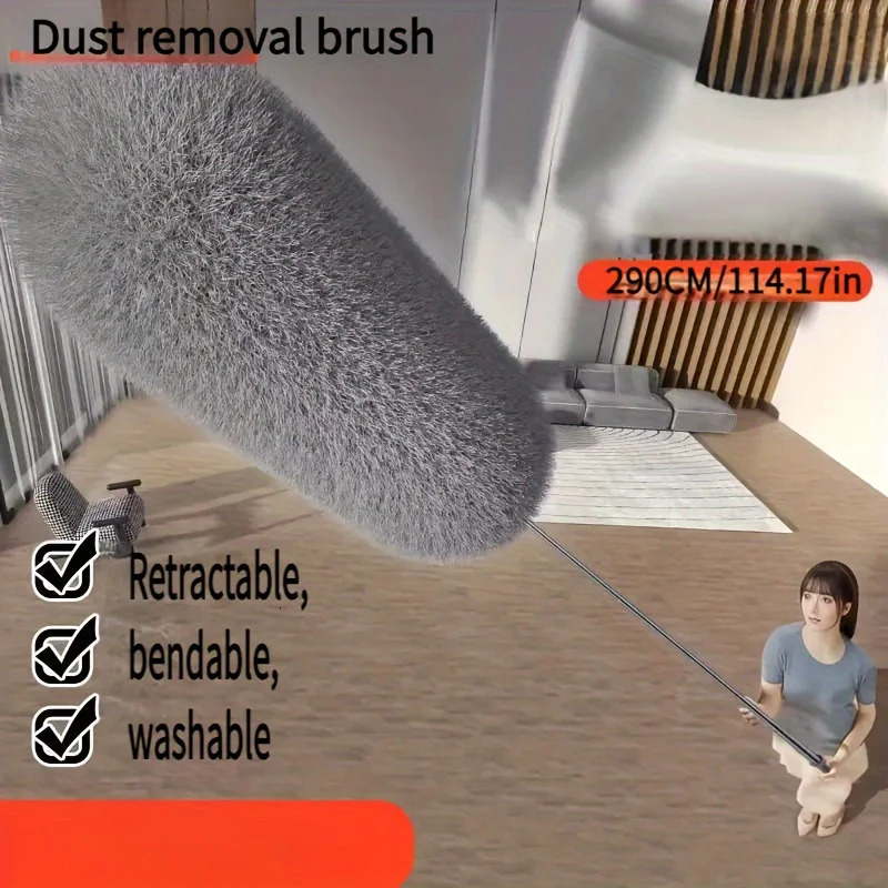 Extra-Long Retractable Duster with Bendable Head Washable Dust Brush for High Ceilings Fans Furniture Car Reusable Cleaning Tool 250522 - view 3