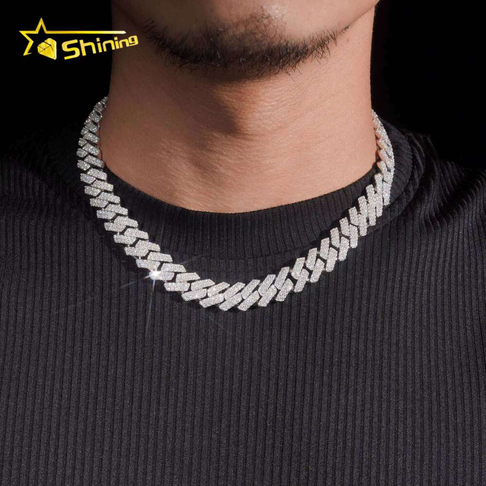 New 13Mm 2-Row Solid Sier Mens Hip-Hop Accessory Chilled VVS Moissanite Cuban Chain Necklace