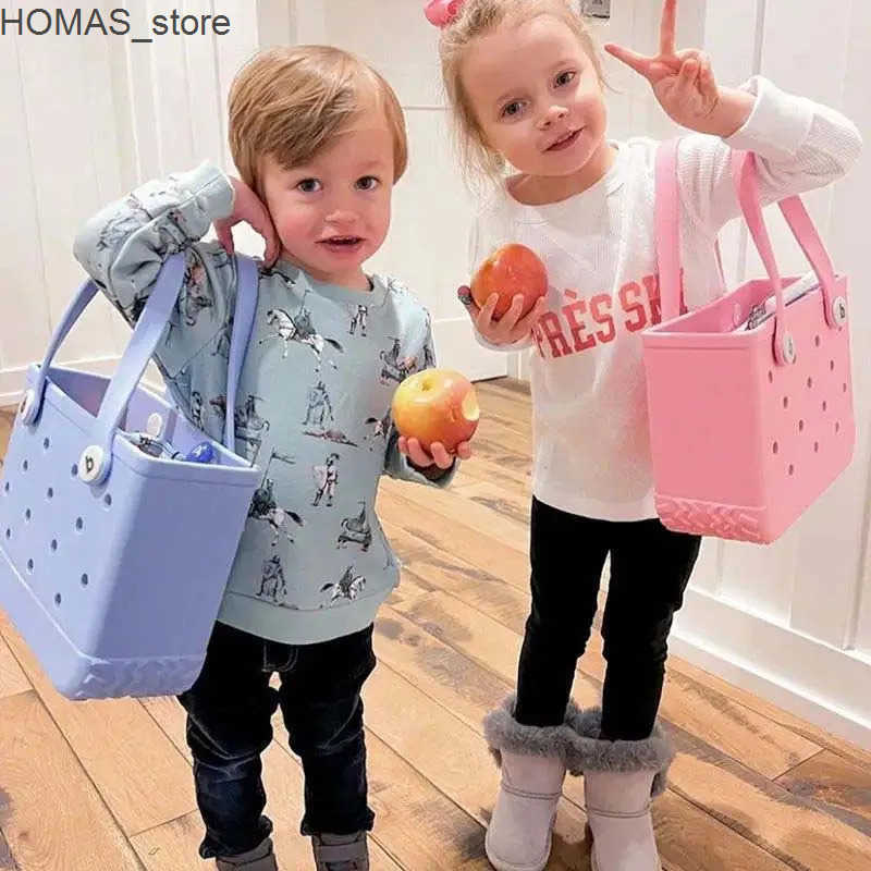 Small Beach Bag Tote Silicone Basket Waterproof Mini Jelly Handbag Kid Picnic Basket Multi-Purpose Croc Handbag Beach Bags Q05232