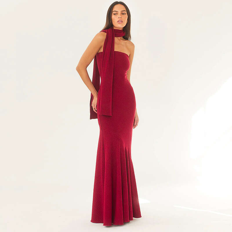 Halter Whit Maxi Dresses Selling Summer New Style Fashionable Temperament Close Fitting Waist Wrapped Chest Fish Patterned Skirt Bottom Shawl Dress Pr
