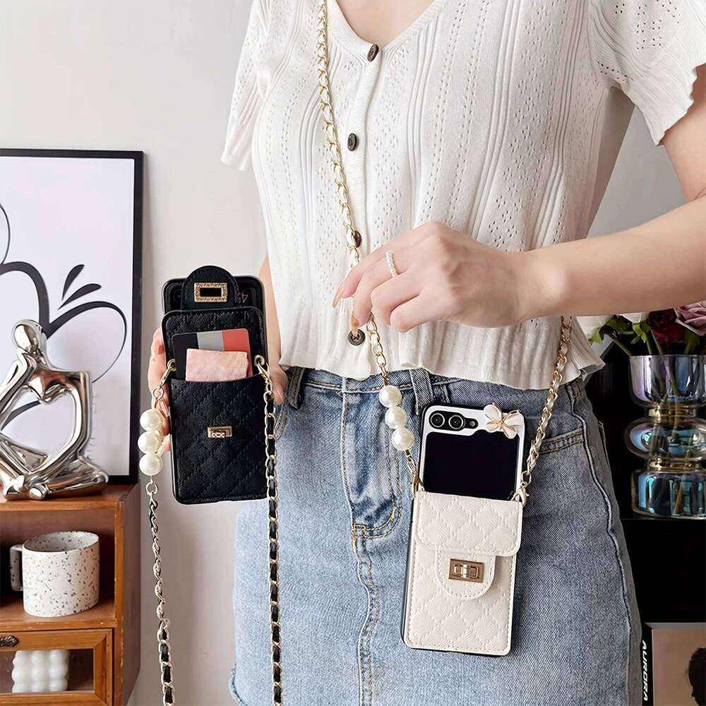 Fashion Leather Folding Phone Butterfly Accessory for Samsung Galaxy Z Flip 6 5 4 3 Girls with Card Case Lanyard