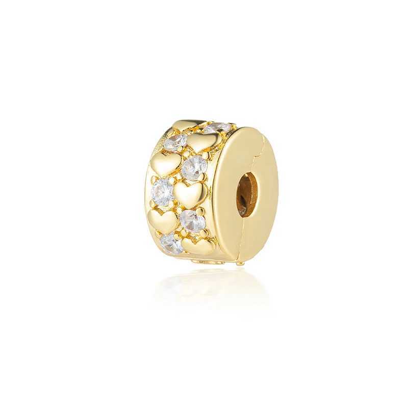 Gold Safety Chain Clip Flowers Stars Daisy Charm Beads Fit Original European 925 Sterling Silver Bracelet DIY Women Jewelry GiftXJ250523