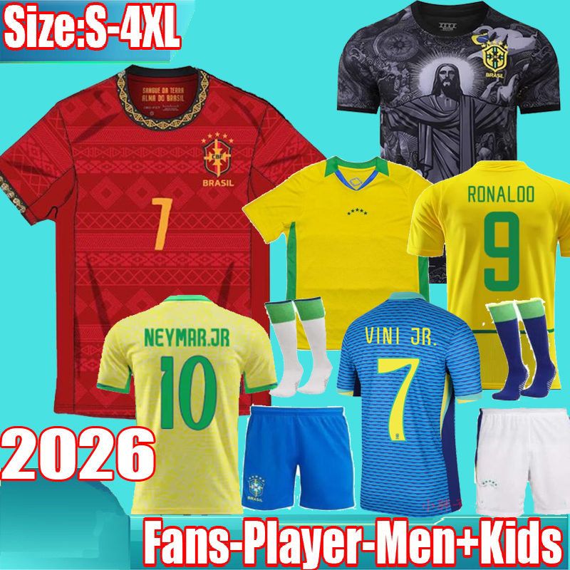 S-4XL BRASIL Home soccer jersey 2002 2024 2025 camiseta de futebol BraziLS RONALDO VINICIUS JR 24 25 26 Ronaldinho retro football shirt Men Kids kit set uniforms