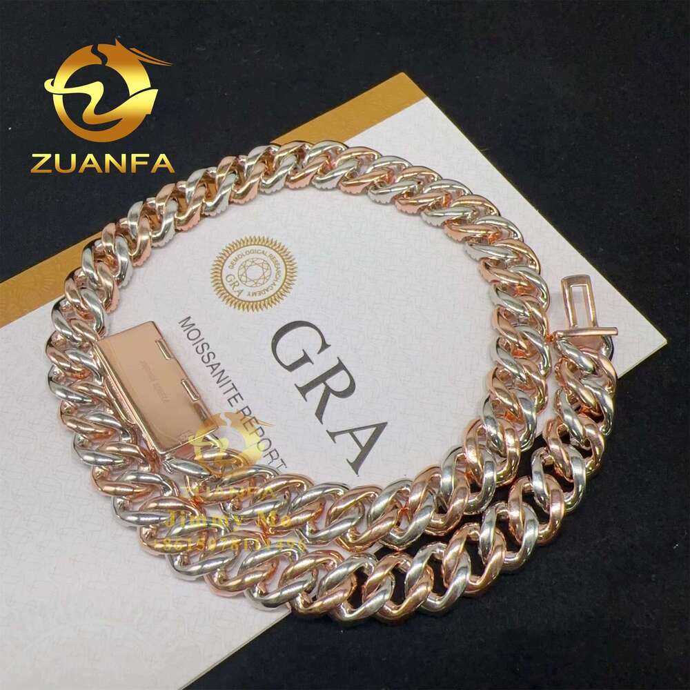 Pass Tester Solid Sier 13Mm Two Tone Color Iced Out Hip Hop Flawless Moissanite Dia Cuban Link Chain