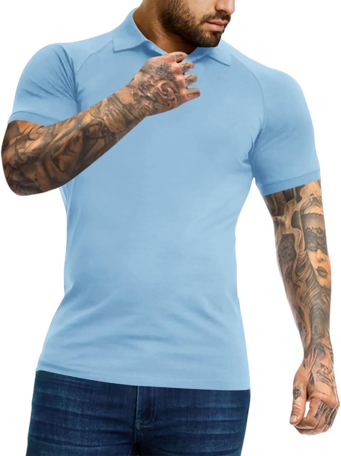 Mens Polo shirt Short Sleeve Golf Shirts Casual Polo Muscle Athletic Fit Stretch Workout Collared Shirt Polos shirts