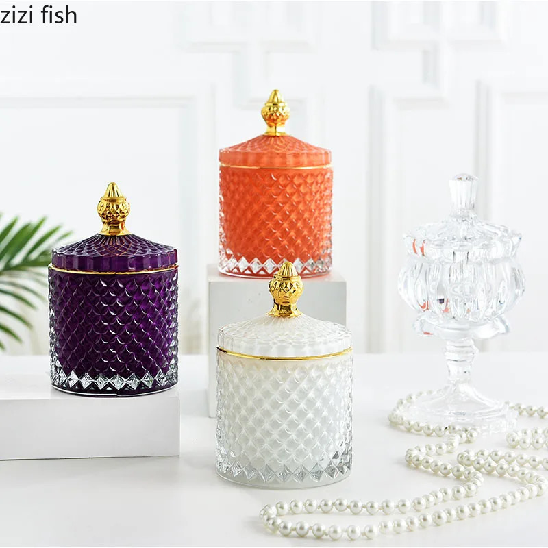 Glass Storage Jars Retro Aroma Candle Jar Jewelry Storage Box Crown Decorative Crystal Storage Jar with Lid Spice Organizer 250522