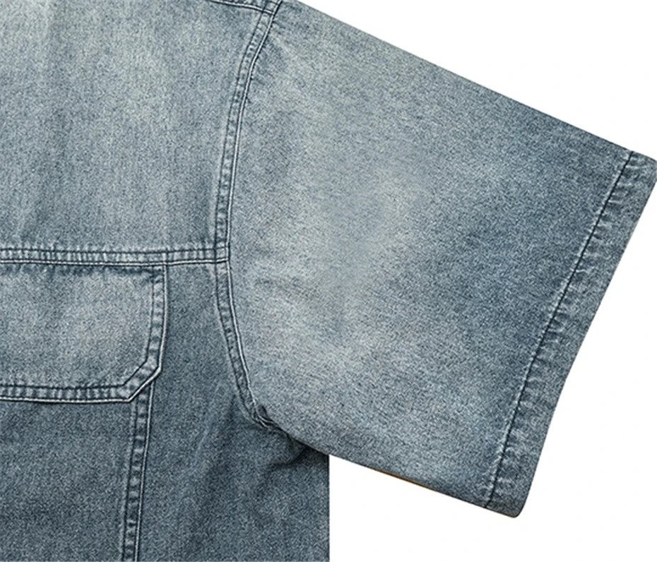 Oversized Mens Denim Shirts Streetwear Harajuku Washed Casual Jeans Blouse Men Vintage Japan Style Short Sleeve Unisex 250519
