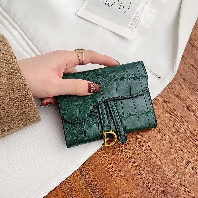 Women's long and simple trendy buckle folding stone pattern multi slot card short small money bag zero wallet