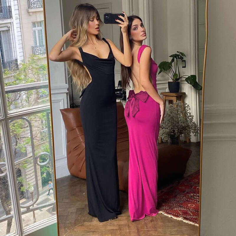 Halter Whit Maxi Dresses Selected Hot Selling New Sexy Backless Slim Fitting Patchwork Bow Wrap Buttocks Temperament Long Dress For Women Prom Sexy Dr