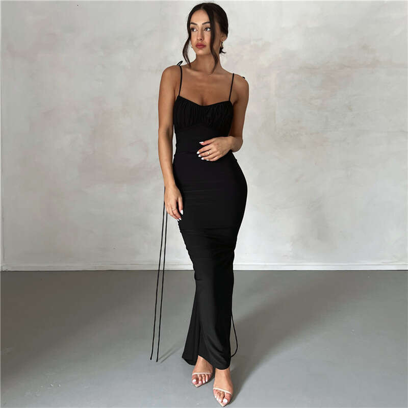Halter Whit Maxi Dresses INS Summer New Women S Fashion Strap Sexy Open Back Slim Fit Wrap Hip Style Dress Prom Sexy Dress