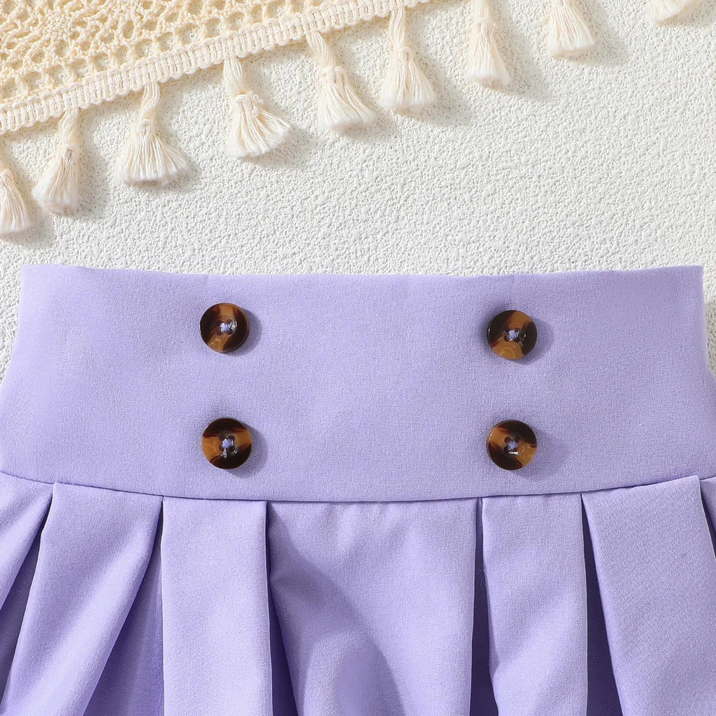 Kid Girl Puff Tulle Sleeve Bow Blouse and Elastic Pleated Skirt Summer Outfit Toddler Infant Clothing Set Kids Wear Ootd 250517z