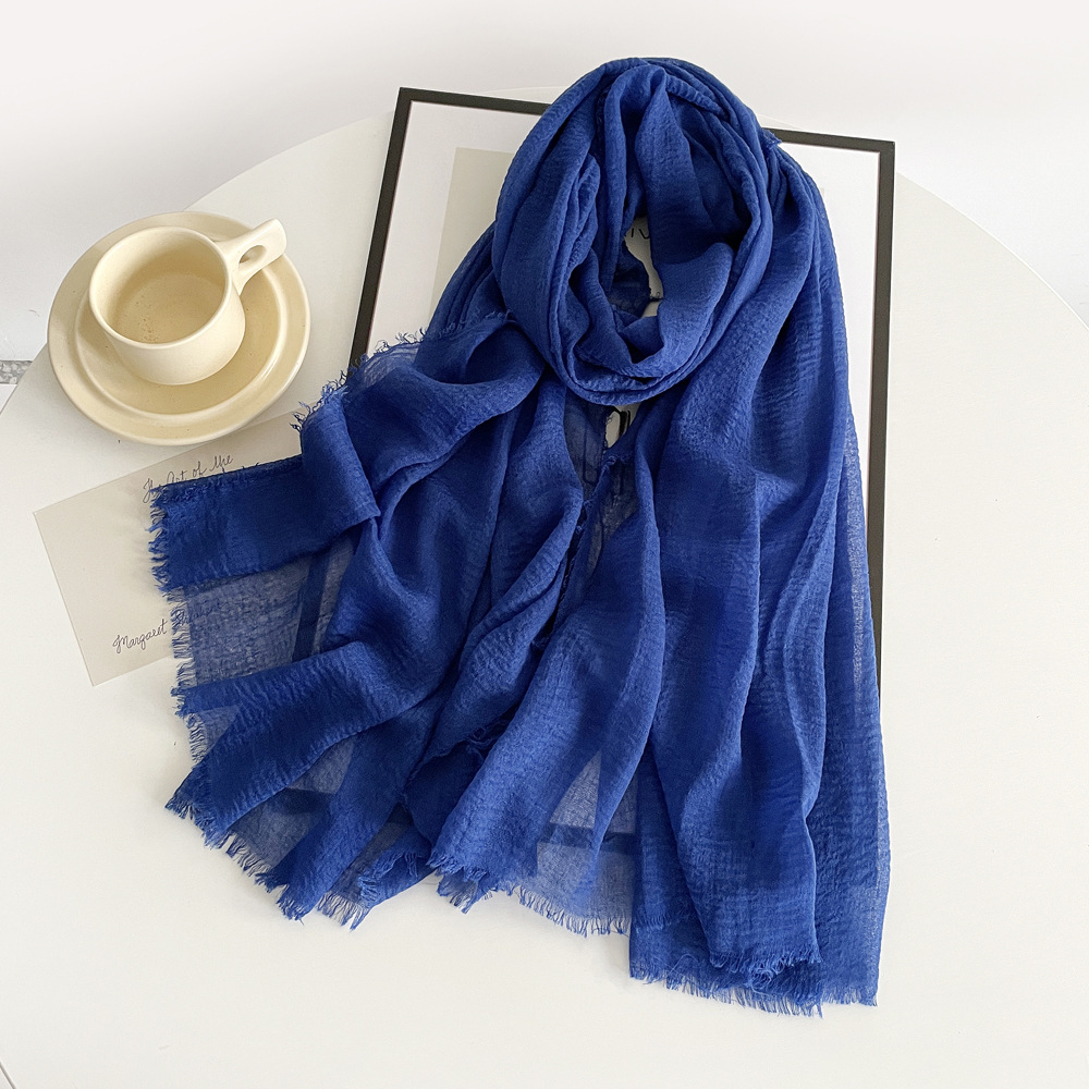 K801 Pure color cotton and linen scarf 2023 autumn and winter new women's silk scarf retro monochrome medium long scarf decorative long shawl who