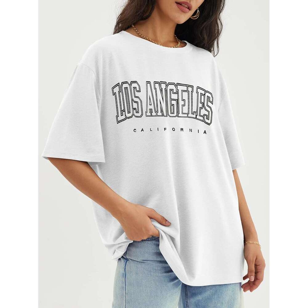DHEssentials Womens Oversized T Shirts Loose Fit Crewneck Short Sleeve Tops Summer Casual Blouse Y2K 2025 Basic Tee Beach