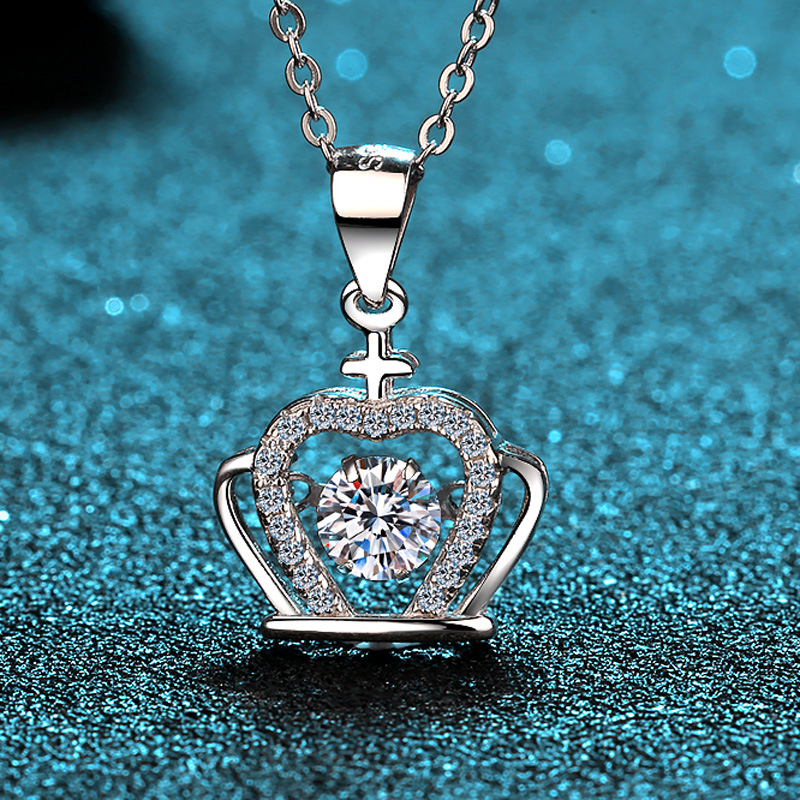 Sterling Silver Heart Crown Pendant Necklace with Dazzling Center Stone