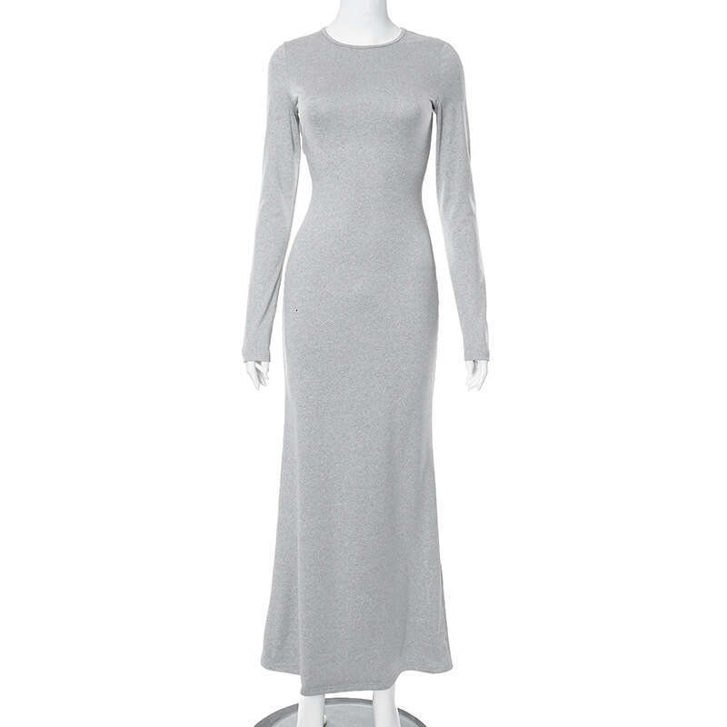 Halter Whit Maxi Dresses R DS Women S Autumn New Solid Color Round Neck Long Sleeved Slim Fit Fish Tail Casual Dress Prom Sexy Dress