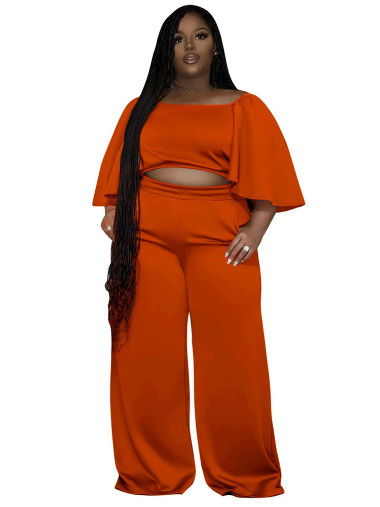 Wmstar Plus Size Two Piece Set Clothing Solid Off Shoulder Tops and Pants Wide Leg Matching Wholesale Dropshopping 250516Z