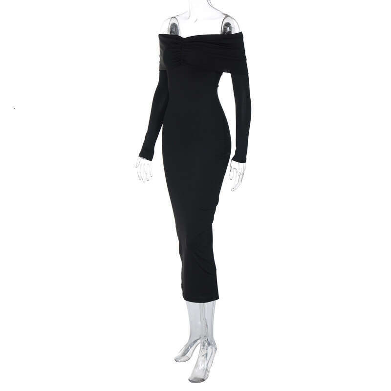 Halter Whit Maxi Dresses Sexy Women S Clothing New Item One Collar Banquet Evening Autumn And Winter Style Sexy Slim Fit Dress Prom Sexy Dress