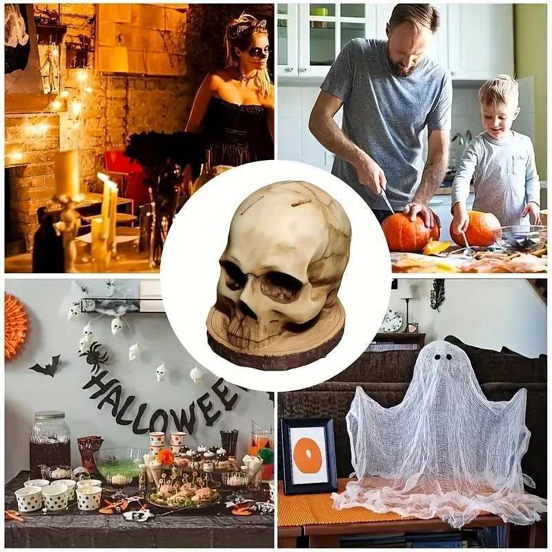 Skull Knife Holder Halloween Horror Kitchen Storage Head Rack Skeleton Knife and Fork Stand Desktop Ornaments Home Decoration Y250522
