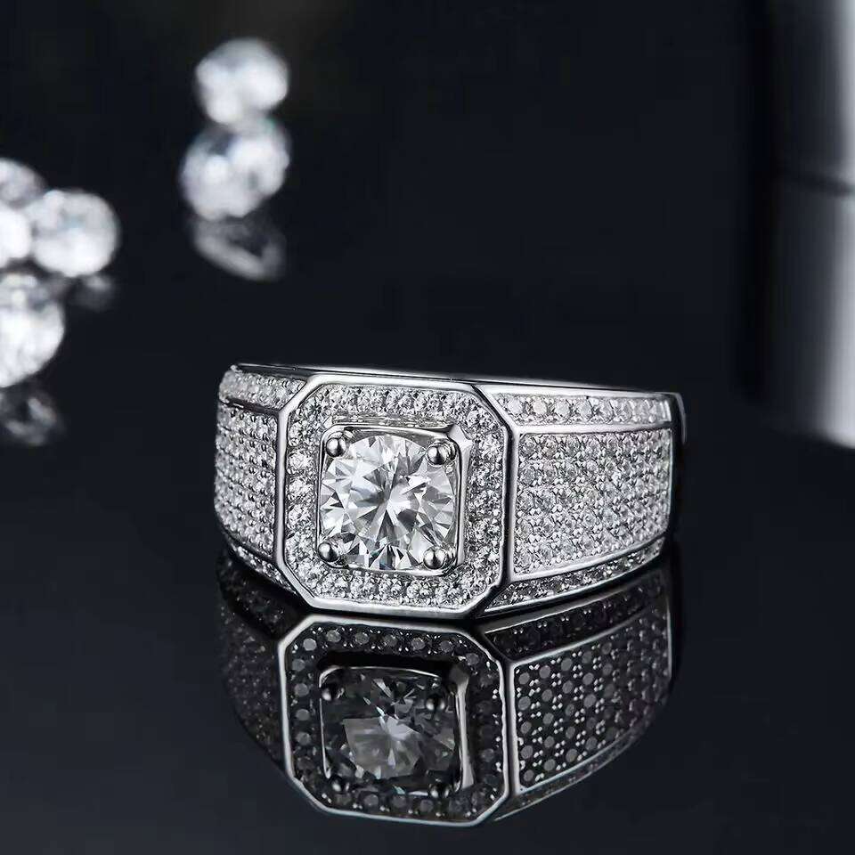 High Quality Jewelry VVS Moissanite Platinum Plated Engagement Sterling Sier Wedding Heavy Solid Big Finger Men