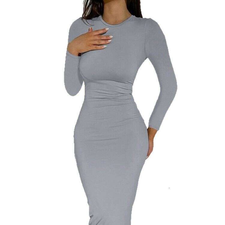Halter Whit Maxi Dresses Women S Spring And Autumn New Fashion Solid Color Round Neck Slim Short Sleeve Dress Prom Sexy Dress
