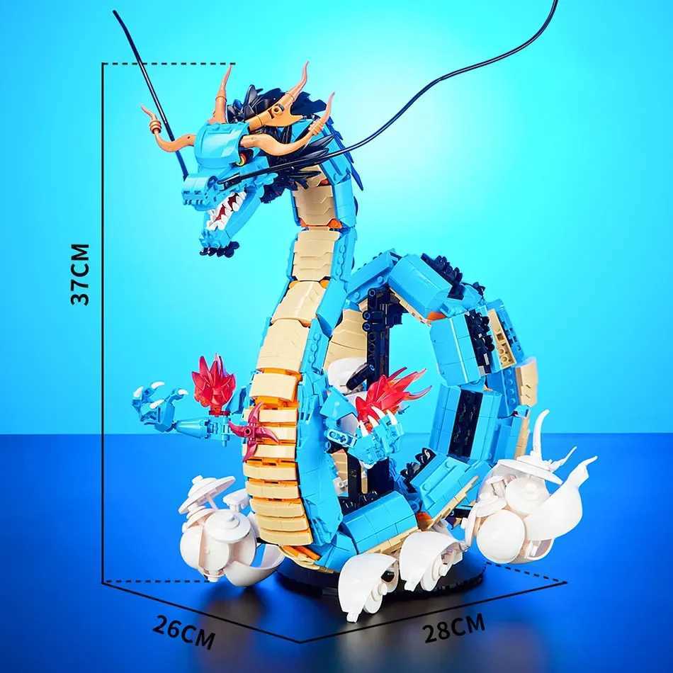 MOC One Anime Piece Building Blocks Kaido Dragon Bricks Model DIY Assemble Blue Dragon Figures Toys For Children Collection Gift M250523