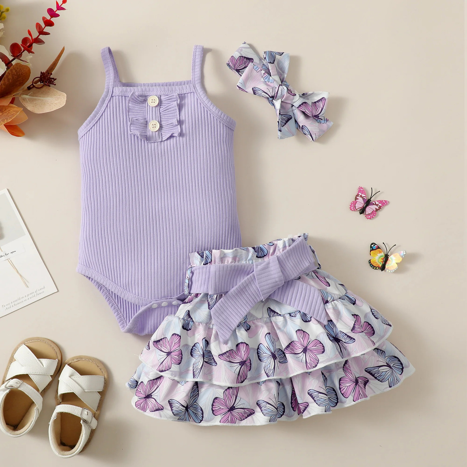 02 Year Old born Baby Girls Summer Sleeveless Suspender Jumpsuit With Floral Print Short Skirt Cute Fashion Toddler Set 250517z