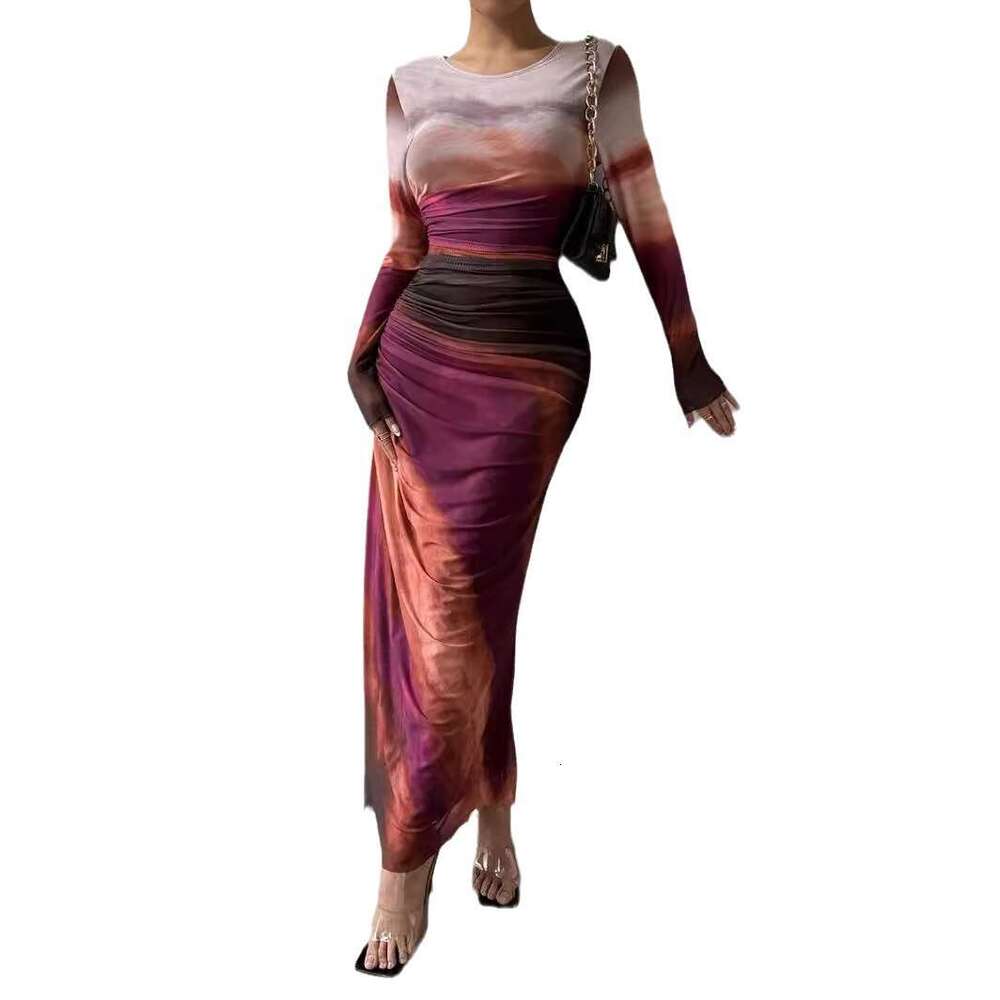 Halter Whit Maxi Dresses A Small Amount Of Contrasting Color Rendering With High End Pleats Sexy Tight Fitting Round Neck Dress Customization Prom Sex