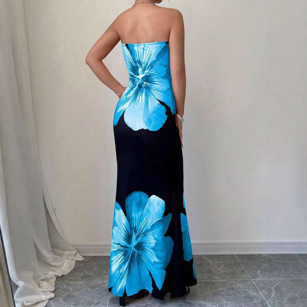 Halter Whit Maxi Dresses Women S Strapless Crop Top Butterfly Print Vest Slim Fit Hip Hugging High Waisted Women S Dress Prom Sexy Dress