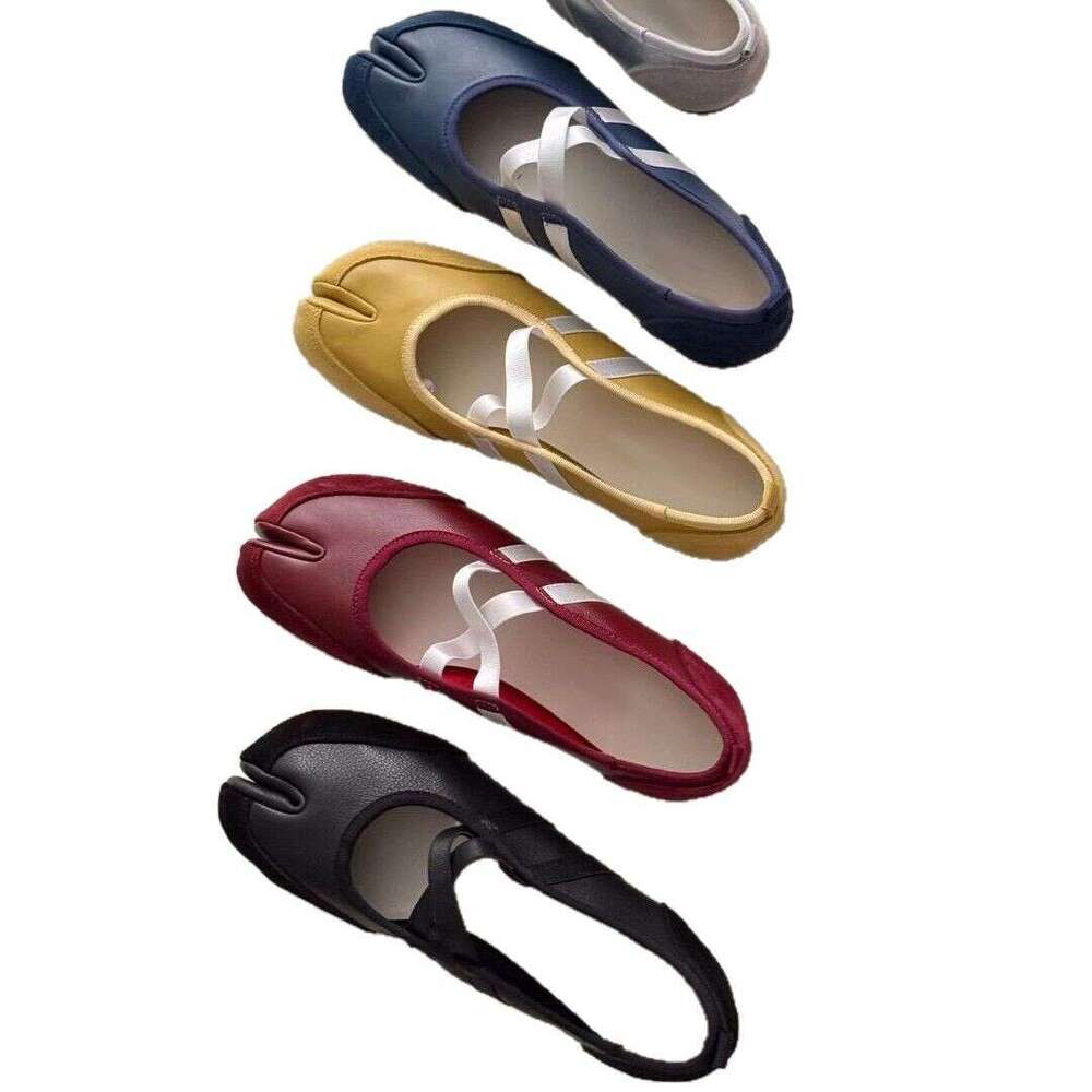 French cross toed pig trotter women, spring 2025 new leather flat ballet shoes, Mary Jane single shoes for women