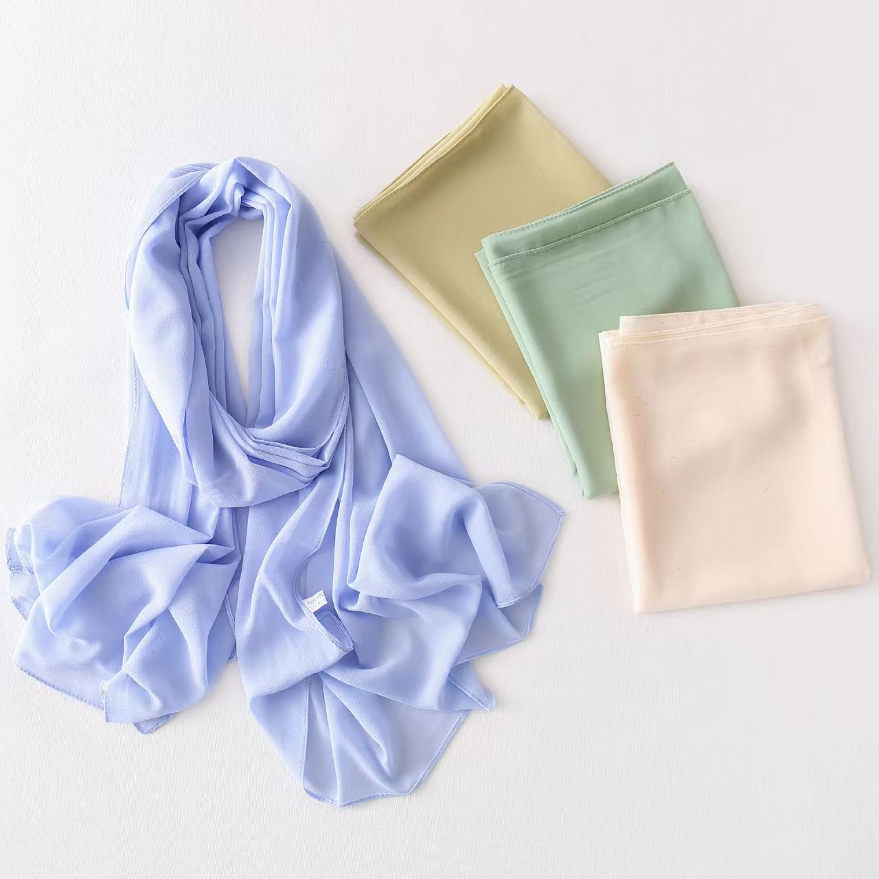 T784 solid color pearl chiffon long scarf monochrome gold sprinkled headscarf scarf simple
