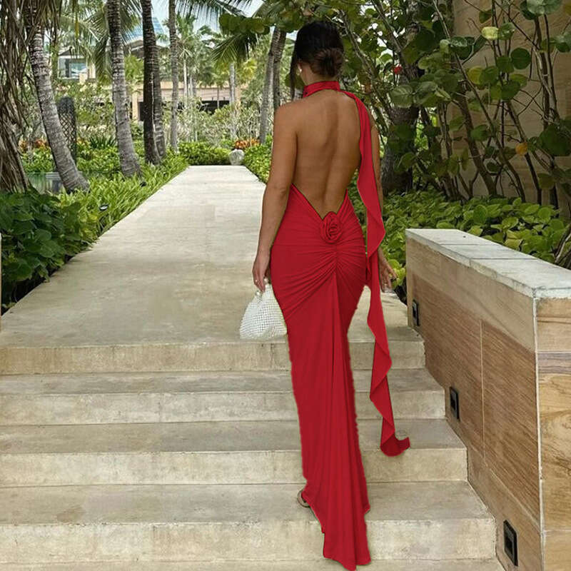 Halter Whit Maxi Dresses Summer New Women S Clothing French Style Sexy Open Back Long Pure Desire Slimming Neck Hanging Dress Prom Sexy Dress