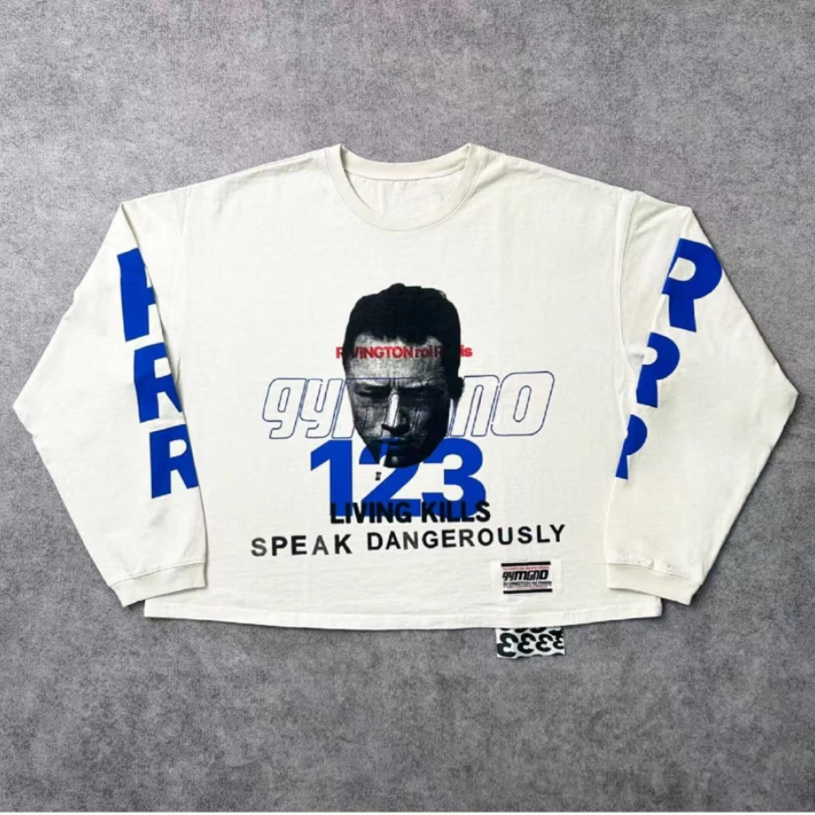 Nice Washed Portrait Graffiti Long Sleeved T-shirt Men Women High Quality 2025ss Summer Tops Tee T Shirt