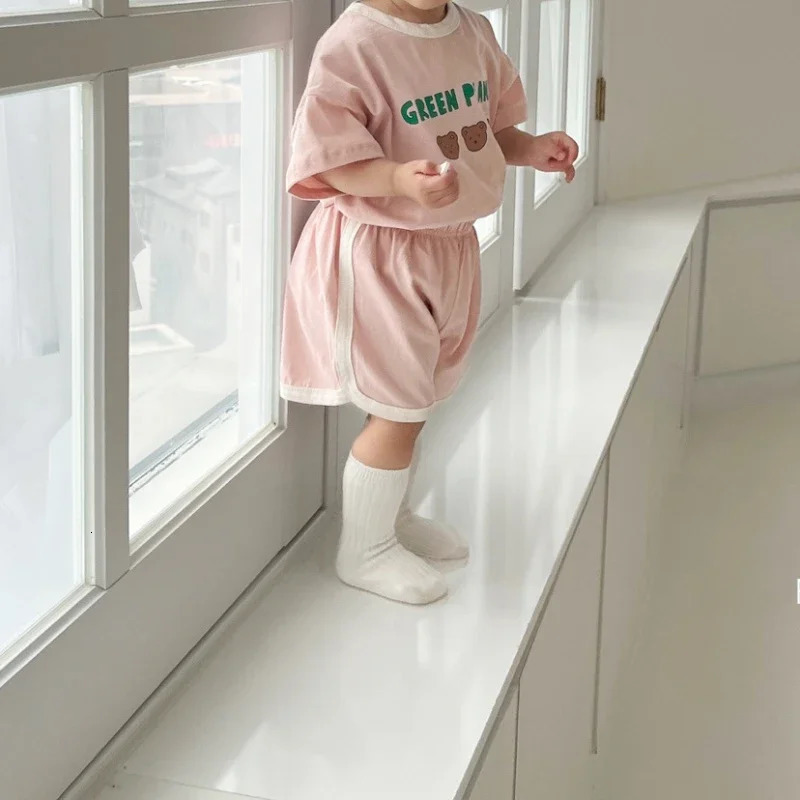 Baby Summer Tracksuits Cute Bear Print Cotton TshirtShort Child Casual Sports Clothes Sets Babies Fashion Set 250517z