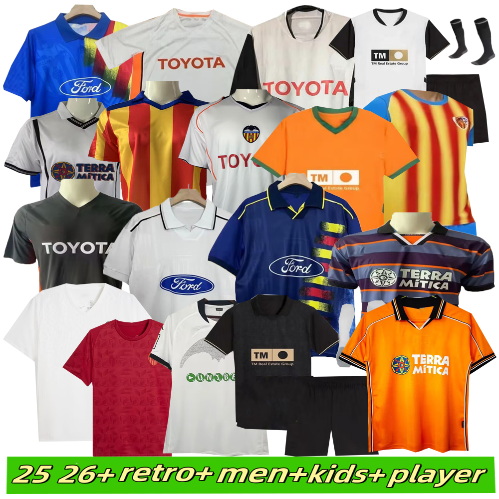 24 25 26 99 00 retro 2003 2006 2009 2010 ValenciaS Soccer Jerseys MENDIETA VICENTE ANGULO DAVID VILLA retro 03 06 09 10 home away men Football Shirt 2011 2000 2007 00 01