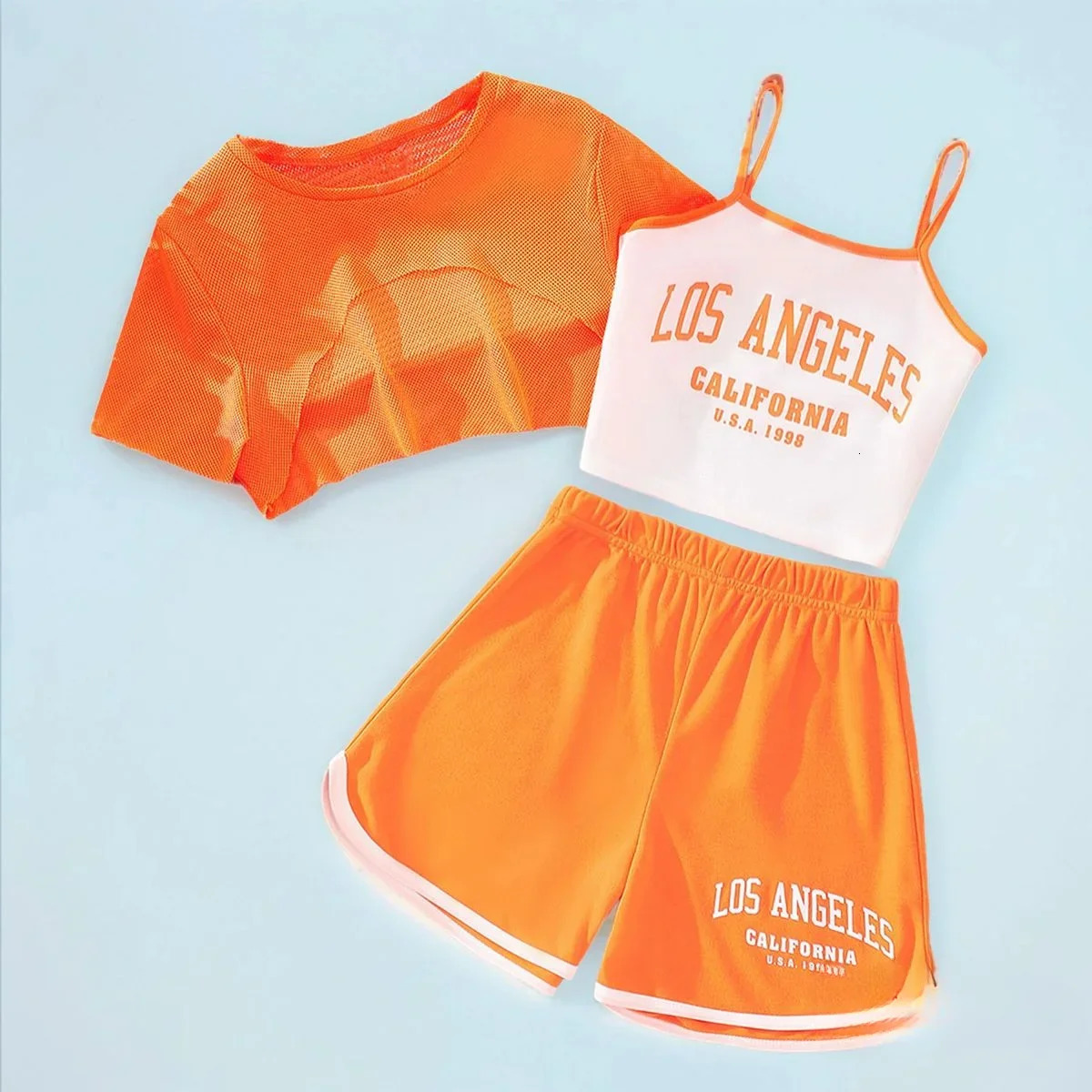 2024 Kids Girls Clothing Set Summer Short Sleeve Gauze 3pc Pants Children Outfits Casual Cute Ventilate Coolness Suit 250517z