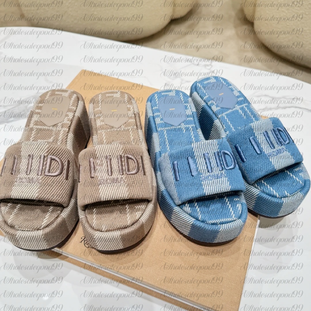Designer Platform sandal Womens Raffias Summer beach Denim Shoe weave tazz Slipper Mule slide Casual Sandale Luxury Canvas Leather sliders Travel wedge walk shoes
