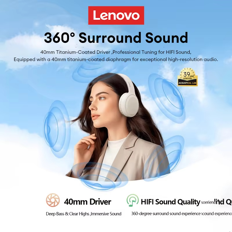 Lenovo TH30 Gaming Headset Over-Ear Wireless Bluetooth 360° Stereo Sound Headphones Long Endurance Low Latency Sport Earbuds