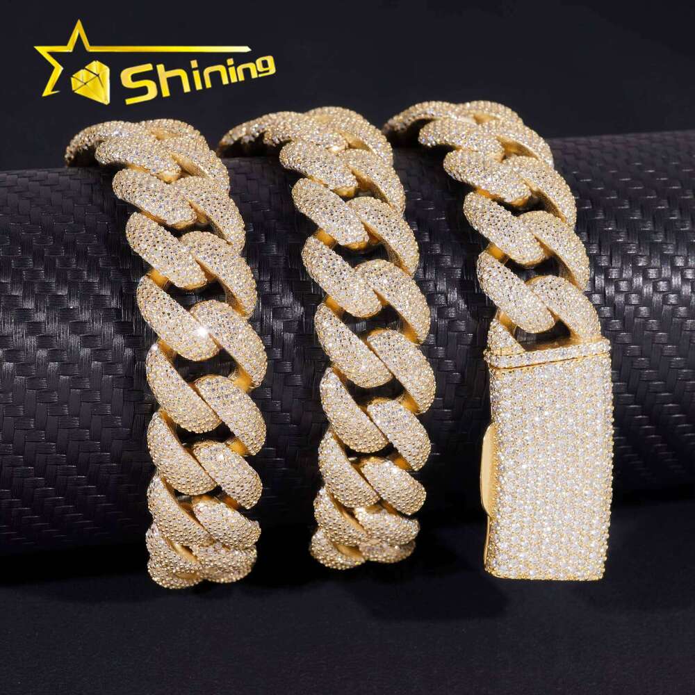 Rap Singer Hip-Hop Jewelry 16Mm 5 Rows Of Solid Sterling Sier Gold-Plated Chilled Miami Cuban Chain